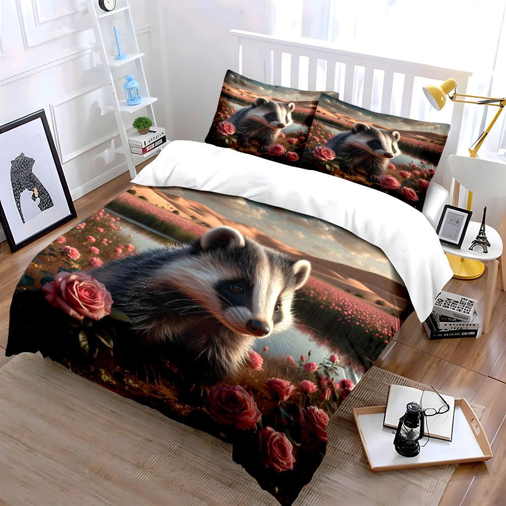 Whimsical badger, rosy oasis Bedding sets Duvet covers Pillowcases(1* Duvet Cover 2* Pillowcases without duvet insert)