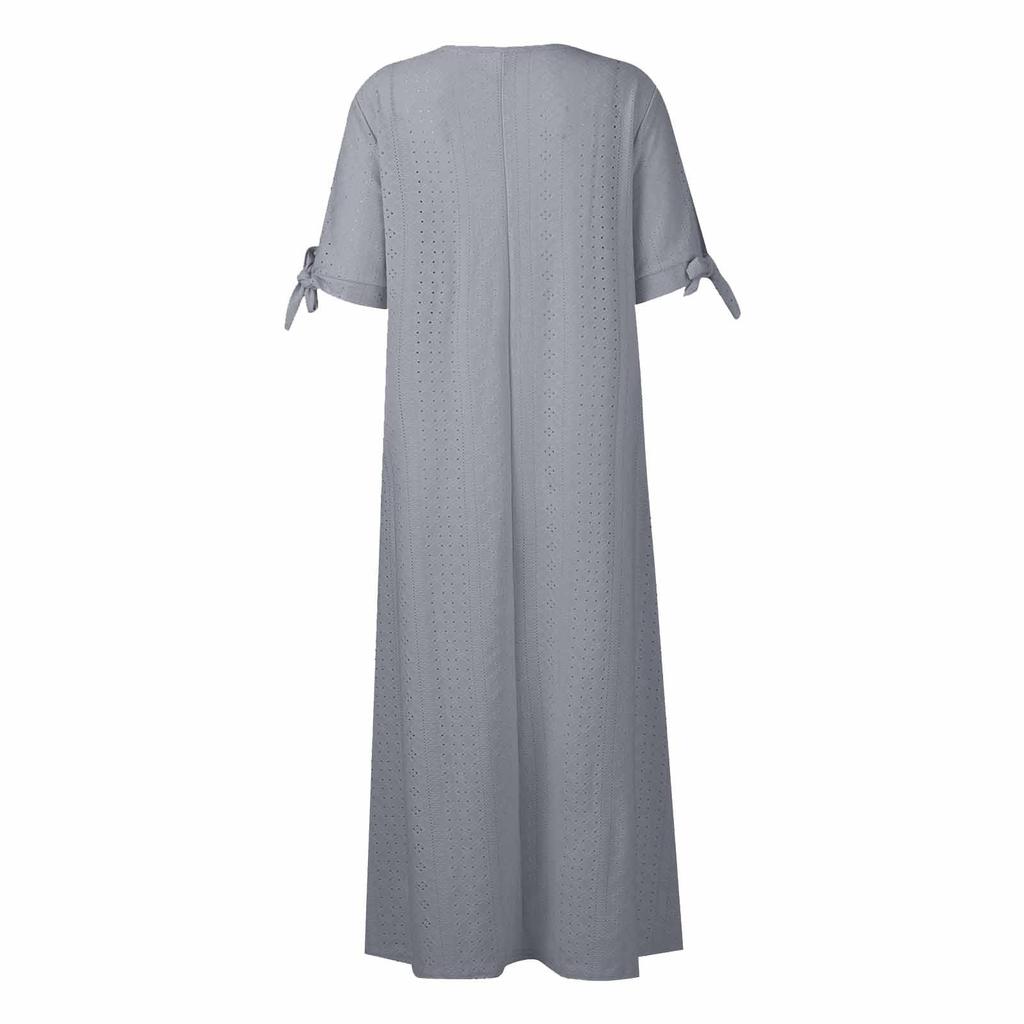 Женская мода повседневное однотонное платье с круглым вырезом и пуговицами с открытыми плечами и коротким рукавом с карманом