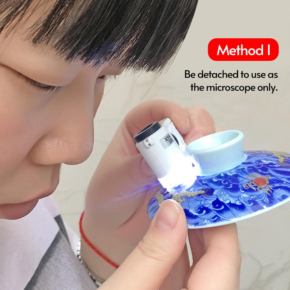 Universal Clip Type Microscope 100x Magnifying Glass with Phone Clip Built-in LED Light UV Currency