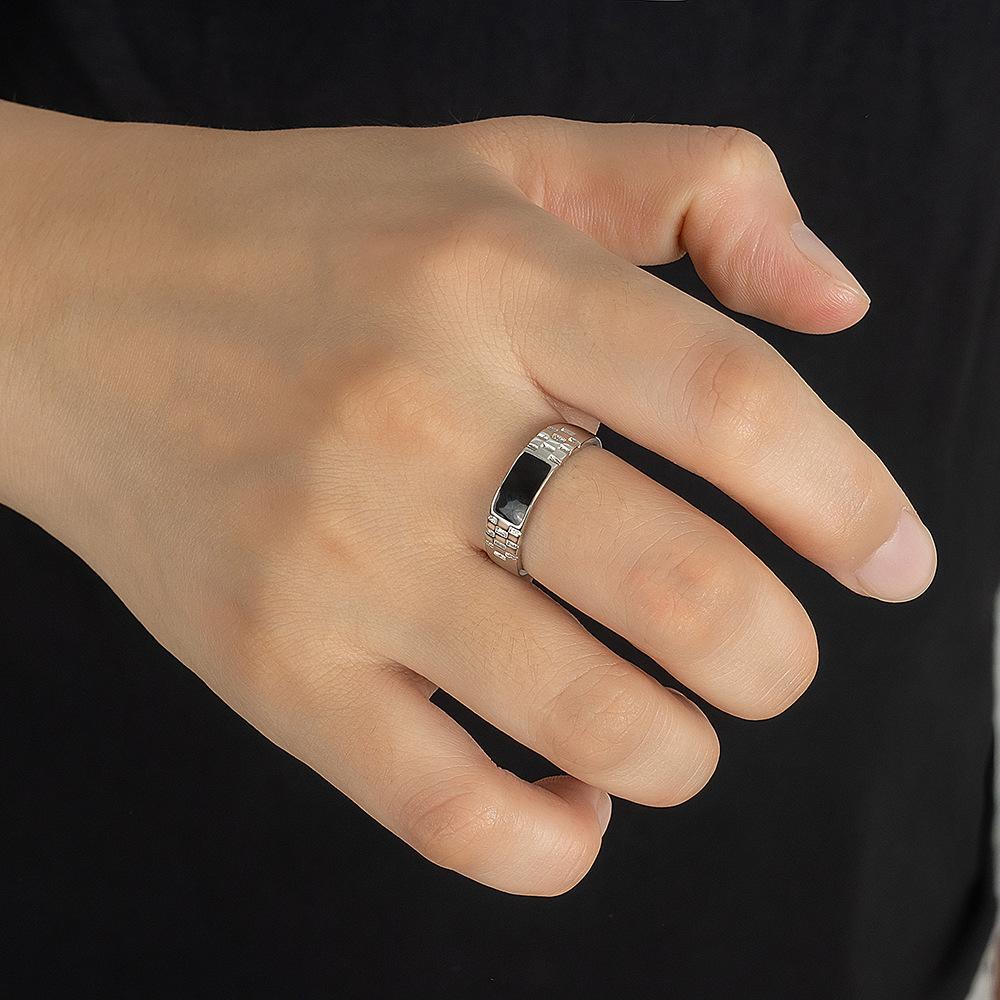 925 Sterling Silver Stylish Simple Epoxy Checkerboard Men's Vintage Ring Birthday Party Anniversary Gift