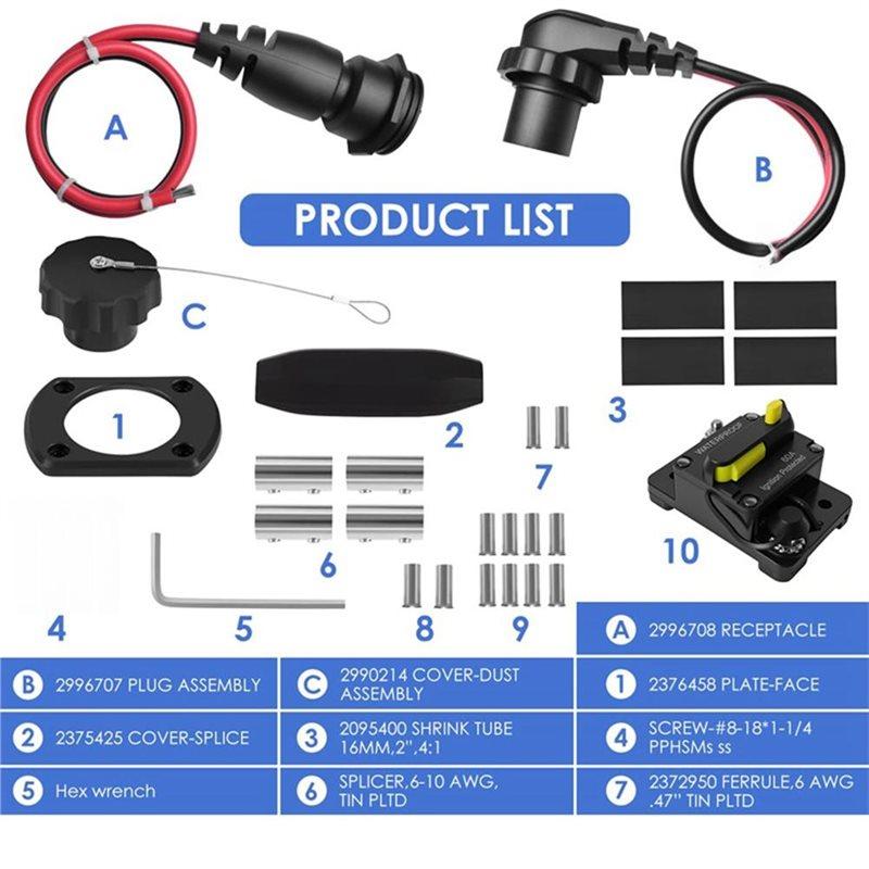 MKR-26 MKR-27 MKR-28 Marine Trolling Motor Plug Receptacle Circuit Br Breaker Kit 1865120 1865115 60A Kota Freshwater Saltwater