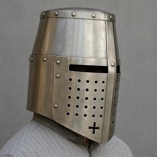 Medieval Crusader Great Helm Knight Templar Helmet 13th Century Full Face Steel Armor Historical Cosplay LARP Handmade Helm