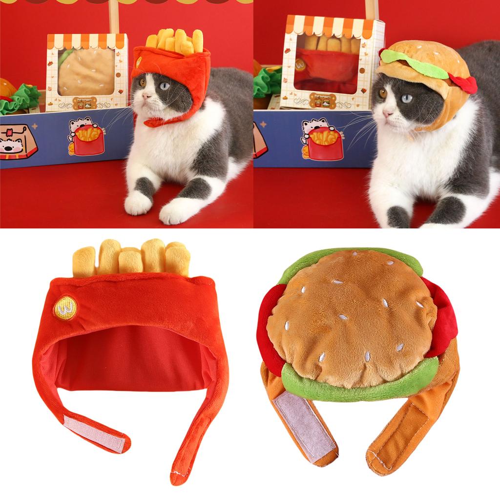 Plush Pet Hamburger Hat for Ear and Head Protections Halloween Funny Dog Hat for Small Dogs Cat Warm Winter Headgear Hat