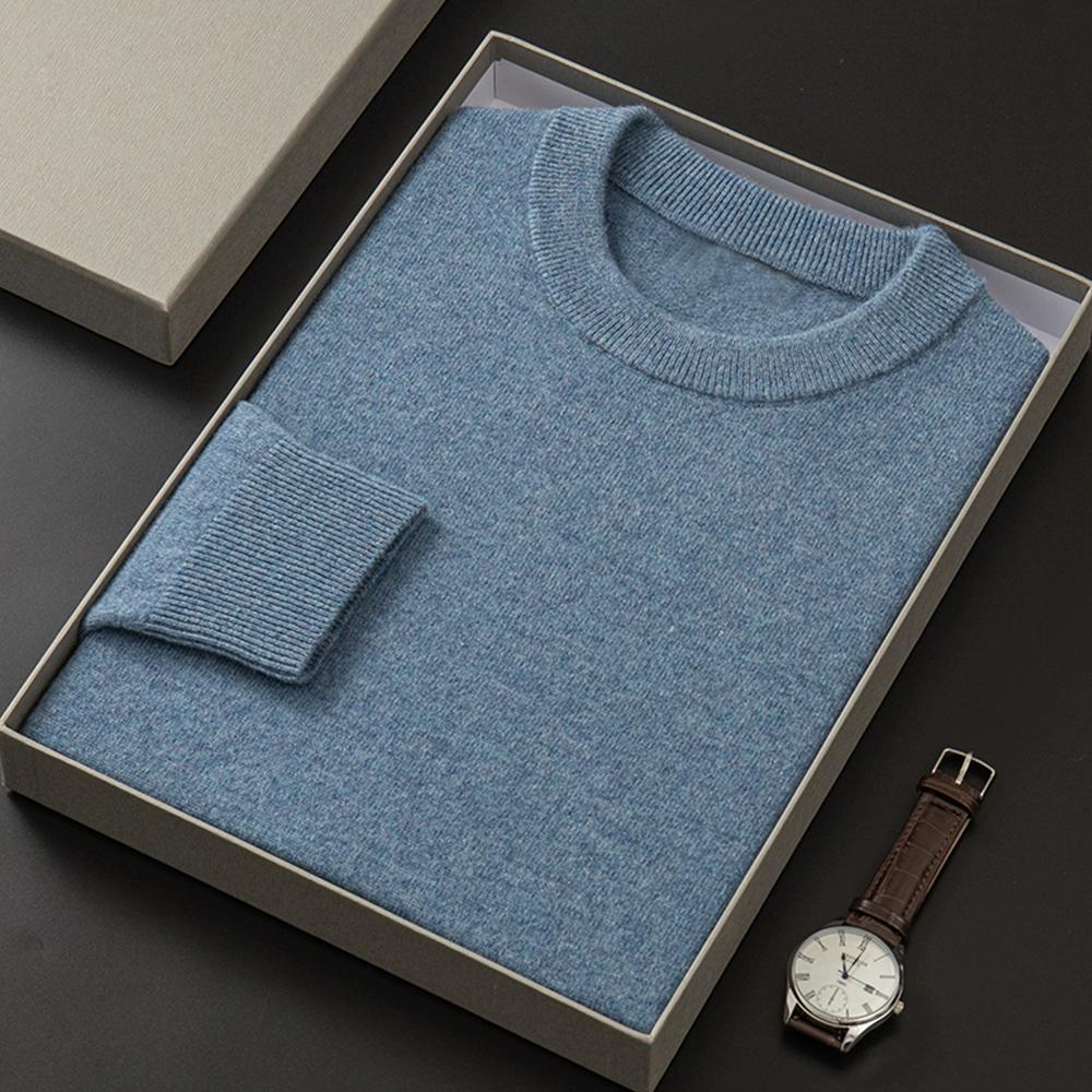 Men Cashmere Sweater Crewneck Solid Color Knited