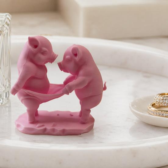Unique Desktop Gift Double Pig Pulling Ornament, Mini Size 3D Printed Figurine, Small Decorative Figurine Funny Healing Sculpture, for Home