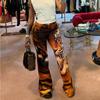 Summer Women's High Waist Digital Print Slim Street Flare Yoga Casual Pants