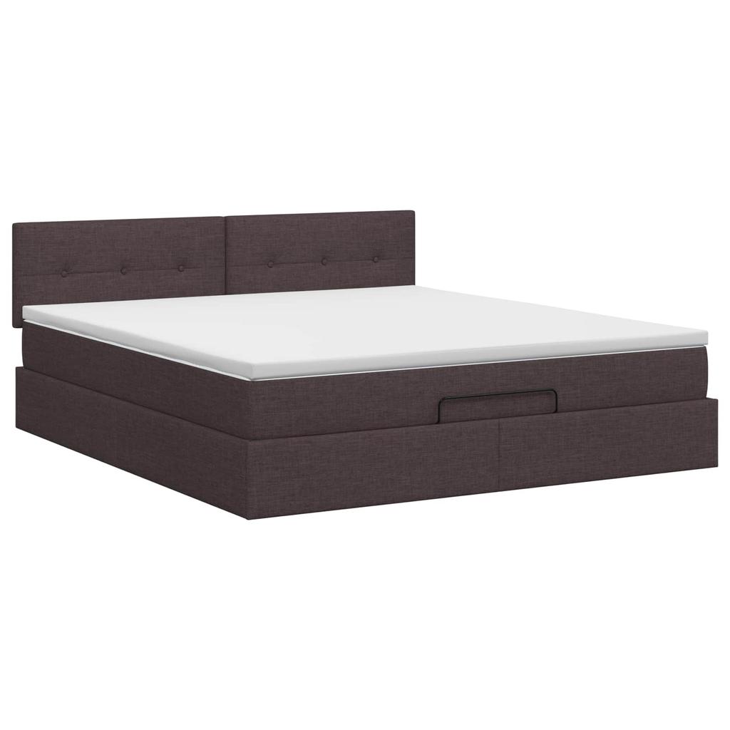 Ottoman Bed with Mattress Dark Brown 140 x 200 cm Fabric