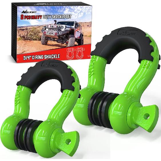 Nilight 2pcs 3/4" D-Ring Shackle with 7/8" Screw Pin Break Strength, Heavy Duty Off Road Recovery Shackle with Isolators Washers