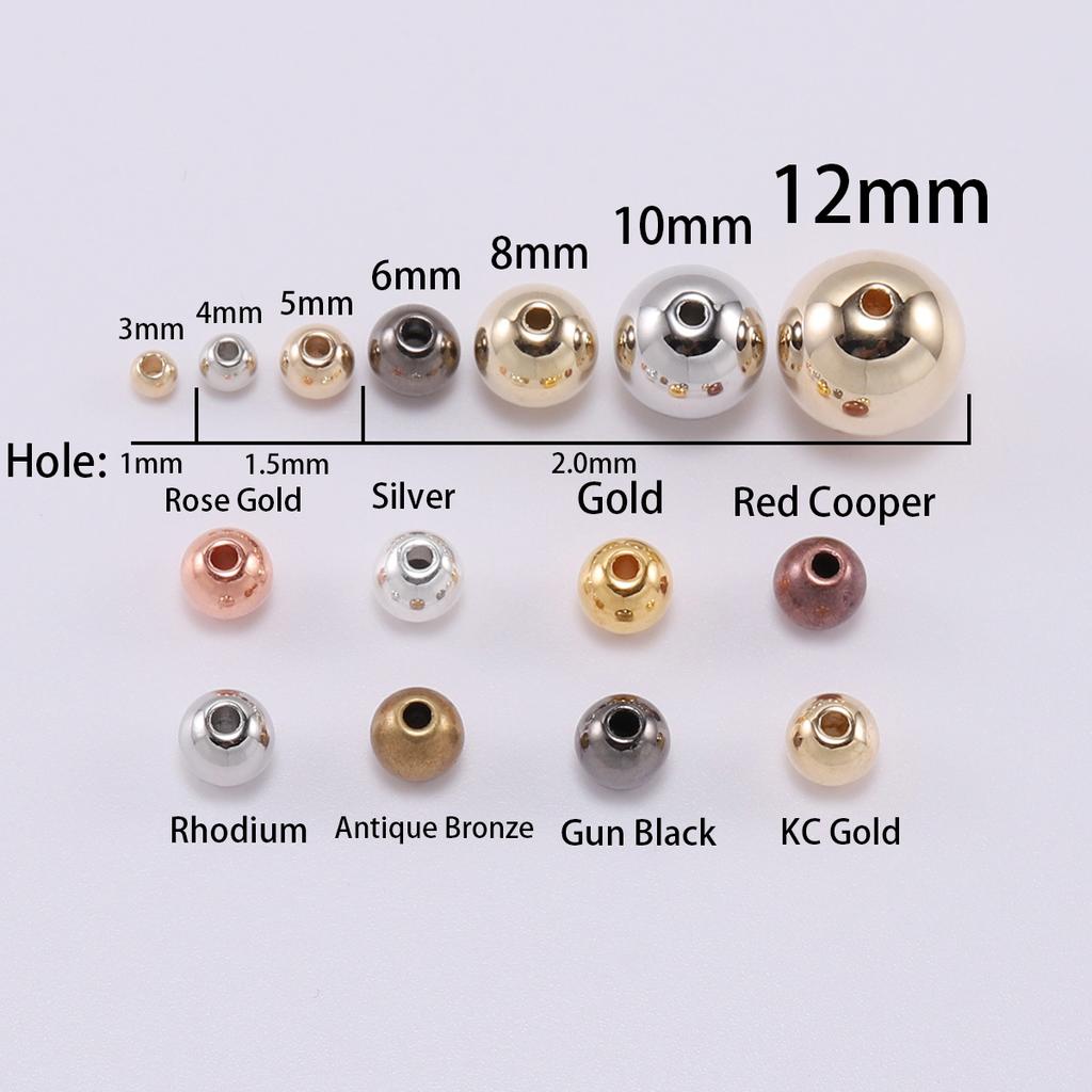 Круглые шарики-разделители CCB для изготовления украшений своими руками - Золотой, Серебряный, Розовое золото, Бронзовый, Черный - 3-12 мм, 30-400 штук