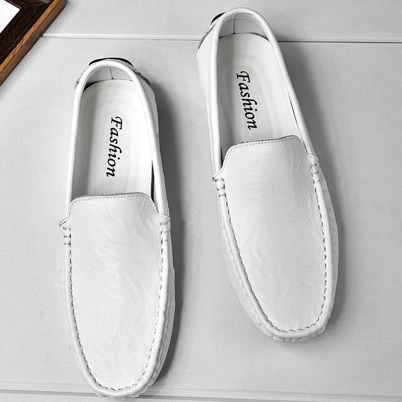 Кожаные мужские повседневные туфли удобные мужские мокасины дышащие черные туфли для вождения без застежек большие размеры 37-47 мокасины итальянские