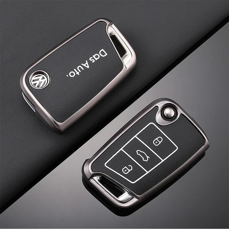 Valve Stems Caps For VOLKSWAGEN VW TPU Leather Car Remote Key Case Fob Cover Holder Shell For VW Volkswagen Golf 7 MK7 Tiguan MK QQ8