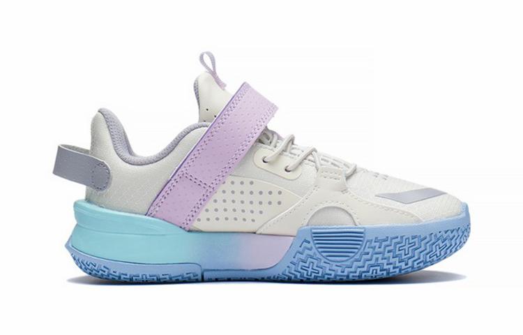 Li Ning Low top Performance Basketball Shoes White Blue Purple Children Aged 3 7 Years Old YKNS066-1