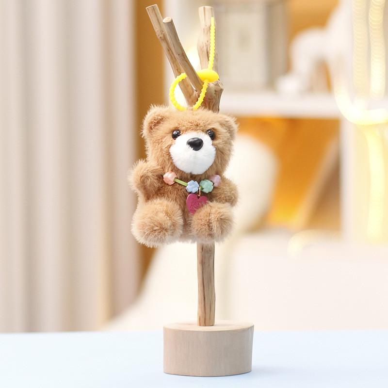 Cute Bear Stuffed Animal Plushie With Short Velvet Fur Keychain For Women Decor