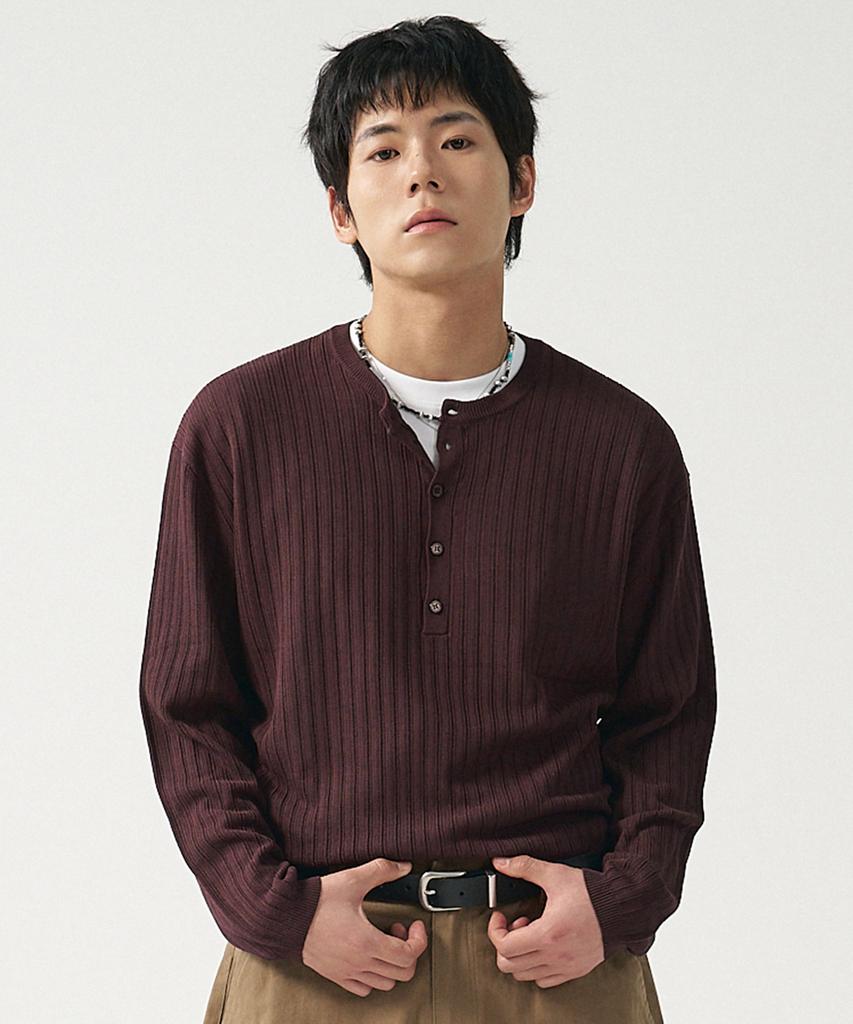 KIIMUIR Washable Cool Touch Henley Neck Crop Knit_Brown