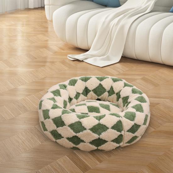 Юшэн Круглое Кошачье Гнездо-Пончик Противоскользящая Уютная Кровать для Питомцев Плюшевая Мягкая Подушка-Кровать для Кошек Успокаивающее Теплое Гнездо для Маленьких Собак Кошек