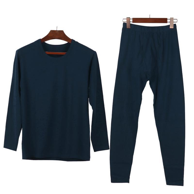 Мужской комплект термобелья из чистого хлопка с круглым вырезом - легкая, дышащая осенняя нижняя одежда