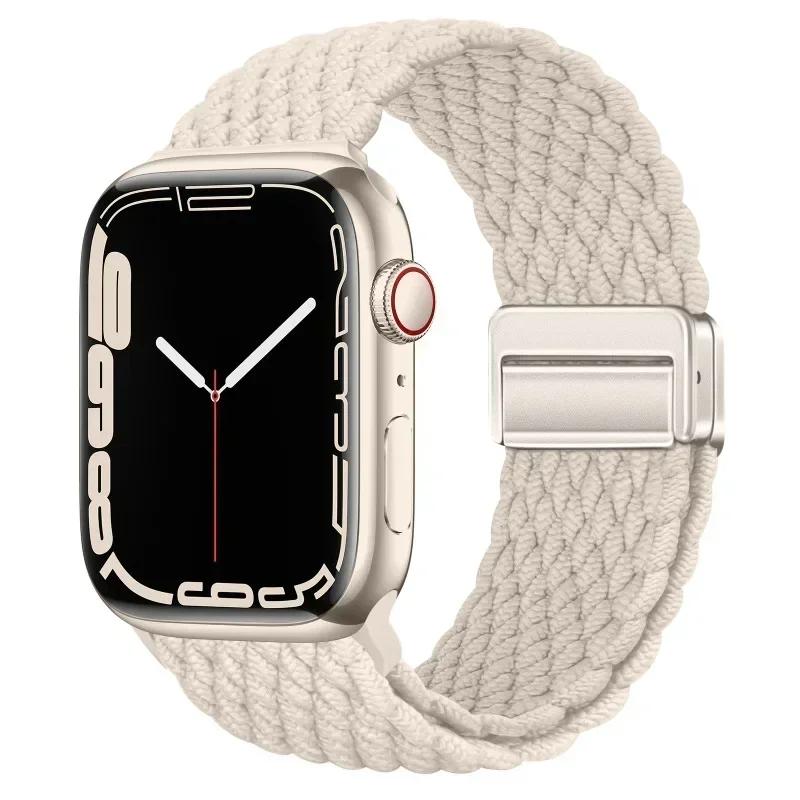 Плетеный нейлоновый ремешок-петля для Apple Watch Ultra2 49мм 9 8 7 45 41мм Металлический магнитный браслет-ремешок для 6 5 4 3 SE 44 40мм
