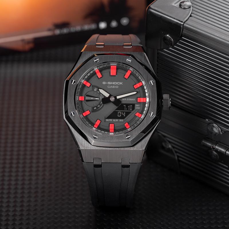 Casio Унисекс Жидкокристаллический/Аналоговый Двойной Дисплей Серия 44,5 мм Черные Часы GA-2100-1A1(Команда788--)