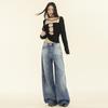 Женские джинсы с высокой талией и широкими штанинами в американском уличном стиле — коллекция осень/зима 2024 г. — прямые, свободные, облегающие, в стиле «мопинг»