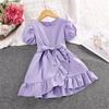 (Qunide) Girls Pleated Dress Ruffle Cosplay Princess Kids Children Fancy Costume Party