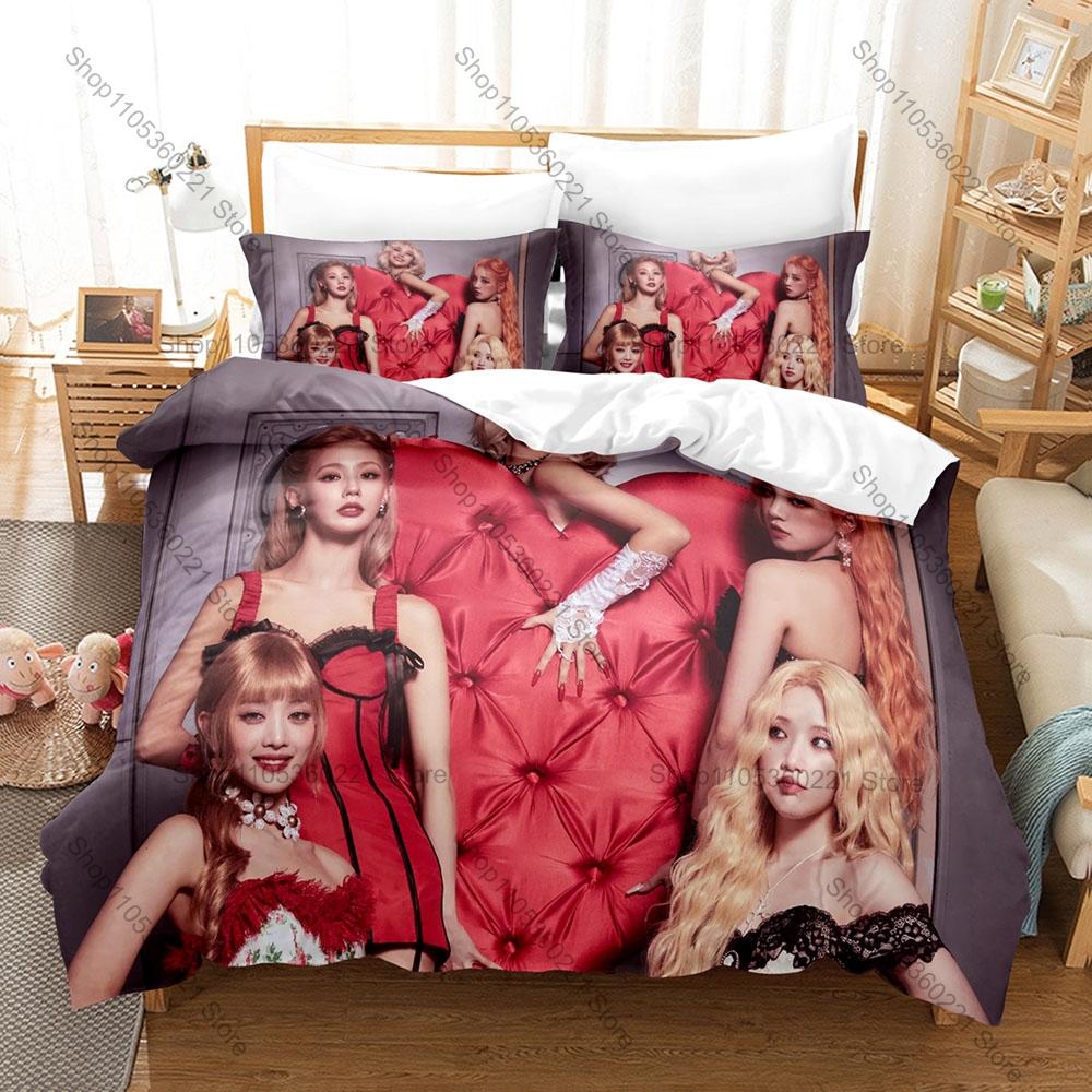 GIDLE K-pop Idol Duvet Cover Set 1 Duvet Cover + 2 Pillowcases Korean Pop Music Fan Bed Linens Gift Kawaii Girls Home Textile
