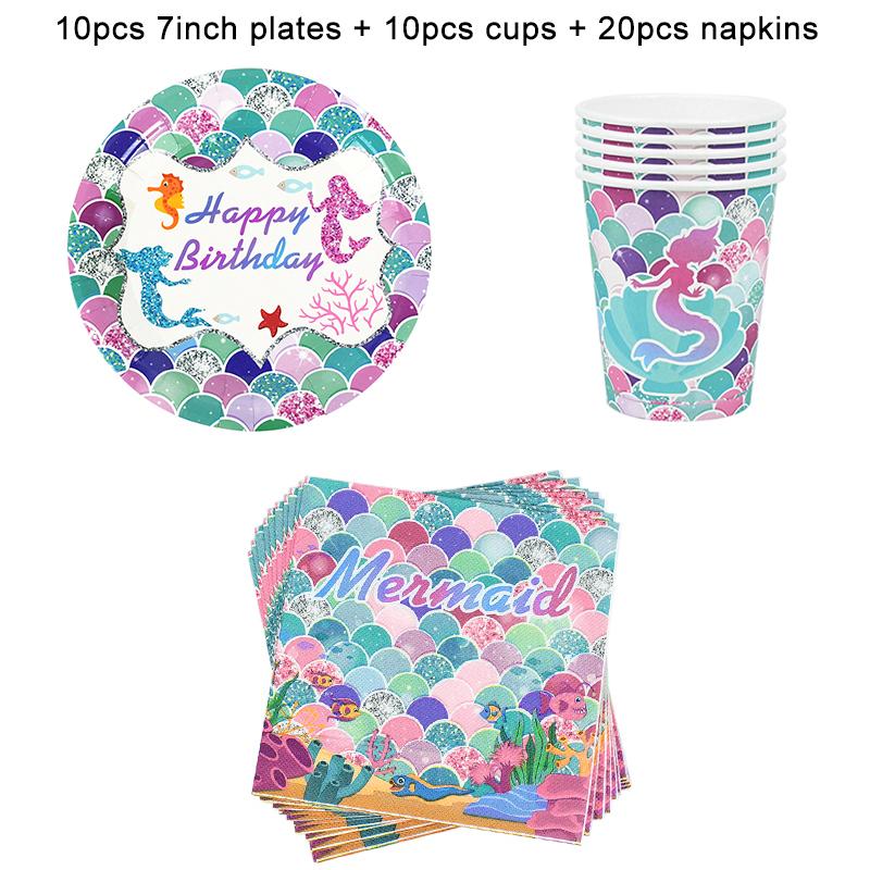 Набор одноразовой посуды «Русалочка» Бумажные тарелки для чашек на тему «Русалочка» Для детей и девочек Украшения для вечеринок на день рождения Под водой