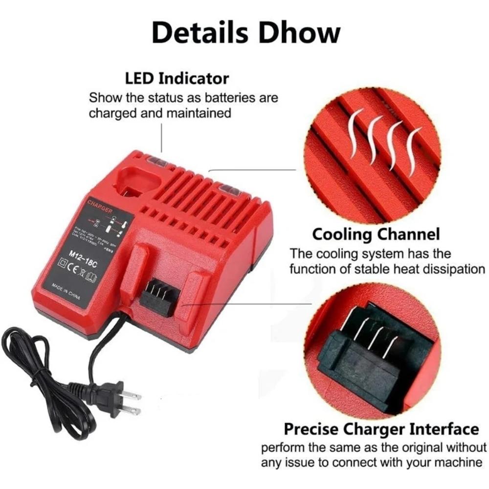 Professional M12-18C Li-ion Battery Charger for Milwaukee 12 V 14.4V 18V C1418C 48-11-1815/1828/1840 M18 M14 M12 Lithium Battery