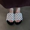 Sheepskin version~ Hand-woven fishing net hollow thick-soled beach shoes, women's soft leather versatile casual round head dew, Hasou