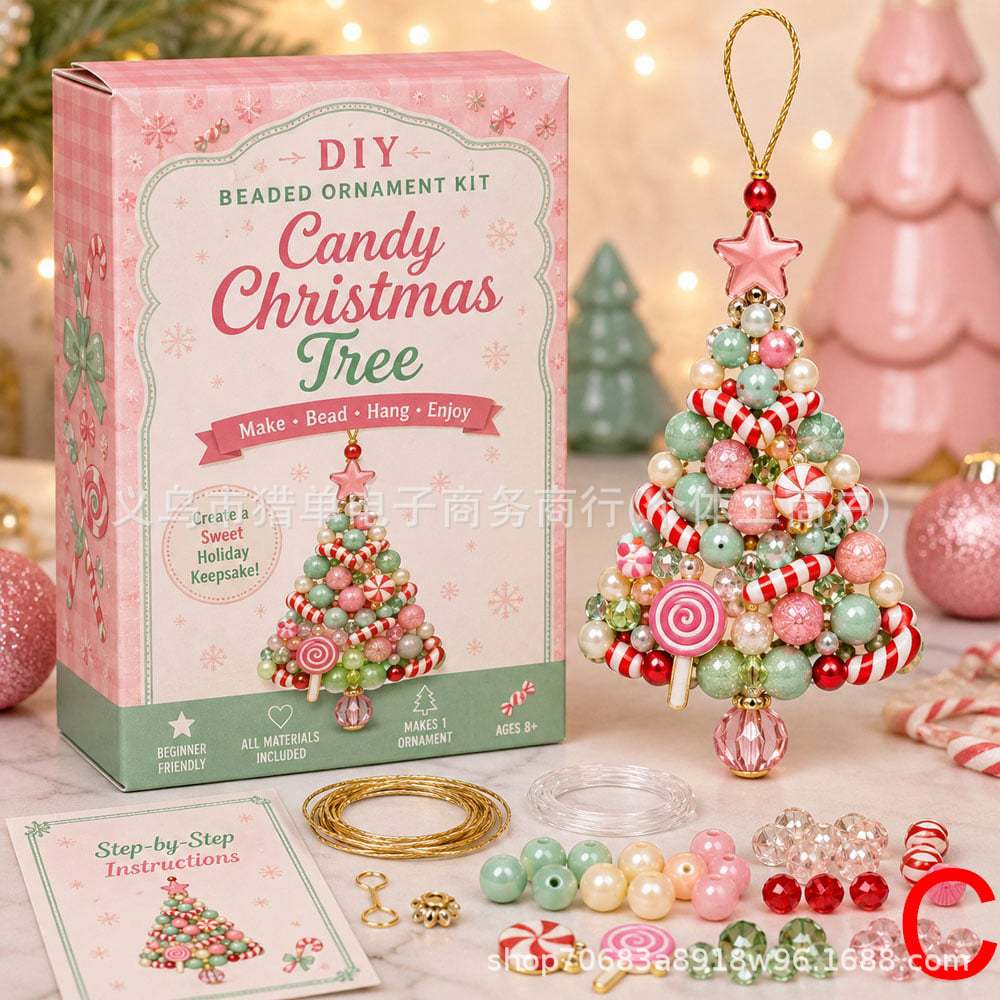 DIY Christmas Tree Beaded Ornament Kit Handmade Sparkling Holiday Craft Set with Beads, Wire, and Tools for Family Fun