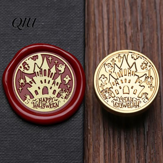 Wax Seal Head Replacement Halloween Themed Brass Stamp Head, Pumpkin Ghost Witch Bat Engraved Hand Account Decoration Sealing for Envelope Journal