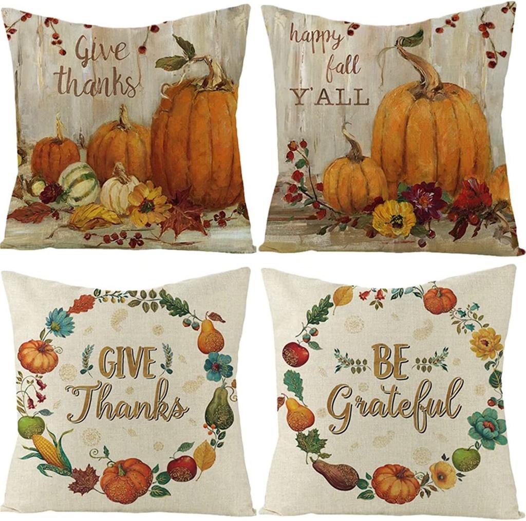 Thanksgiving Pumpkin Pillow Case Autumn Plant Flower Print Pillow Case Home Living Room Sofa Cushion Case