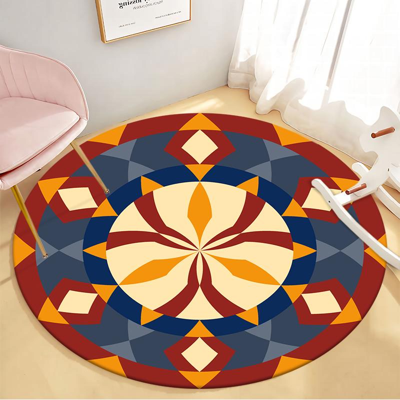 Room Floor Yoga Mat Carpet Ethnic Wind Round Carpet Living Room Decoration Home Children's Mat Kitchen Bathroom Anti-slip Mat