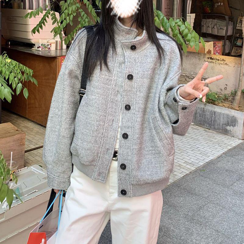 Женская куртка-бомбер в стиле ретро со стойкой: Трендовая, Свободного Кроя, Повседневная Осенняя Одежда