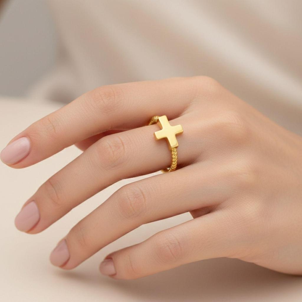 Женское кольцо из стерлингового серебра 925 пробы с позолотой вермейл, витая веревочная полоса, крест