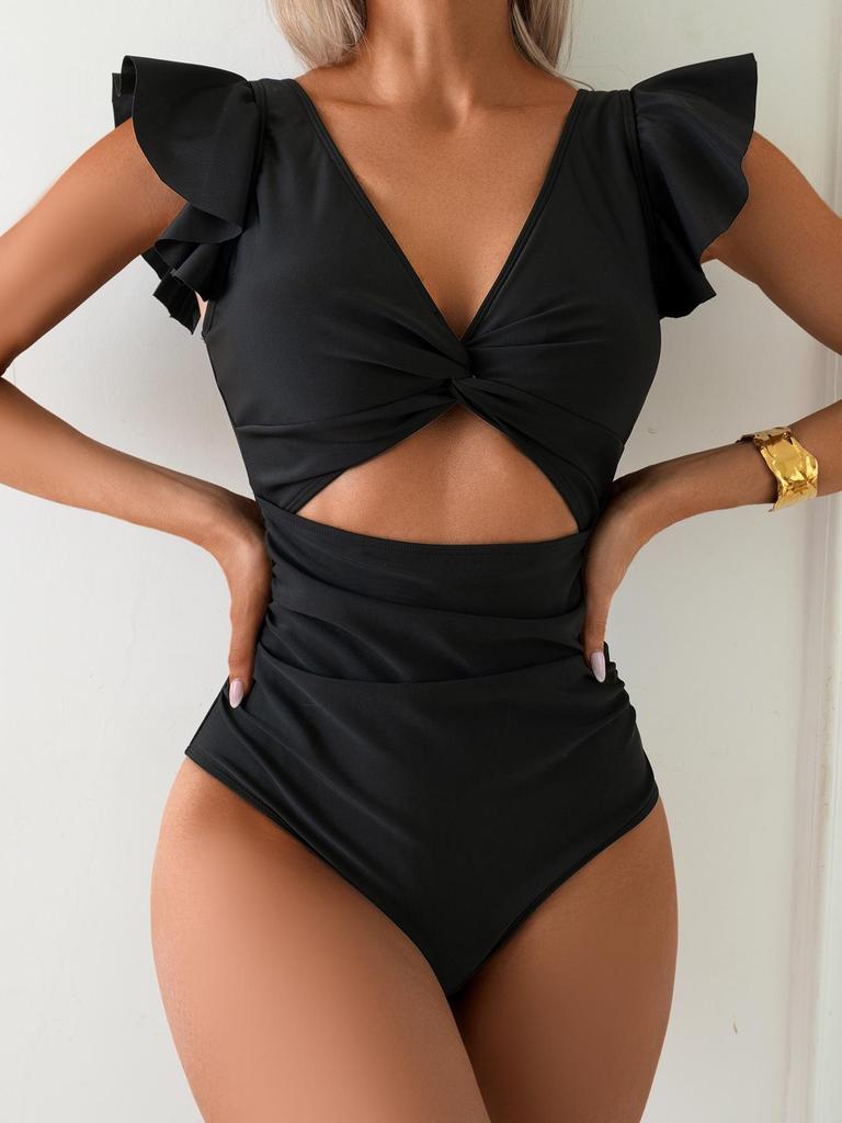 Women's Ruffle Backless High-Waist Slimming One-Piece Bikini Swimsuit