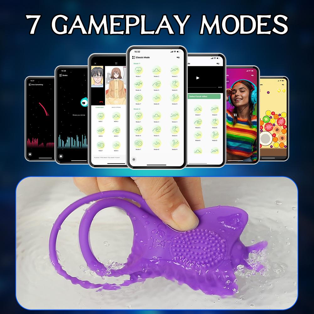 APP Vibration Butterfly Ring Men Penis Ring Wireless Control Cellicle Massage Penis Stimulation Dick Ring Sex Toys Semen Lock Ring Red/Fiolet