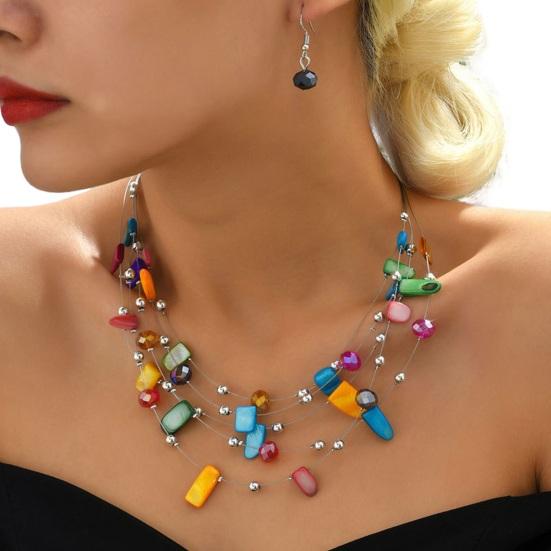 Set Bohemian Style Multi Layers Asymmetric Electroplated Stone Faux Crystal