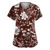 Women's Fashion Short Sleeve Fashion Vintage Floral Print V-Neck Pocket Workwear Tops