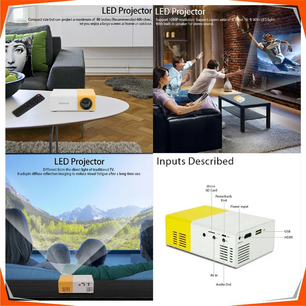 Портативный мини-проектор для домашнего кинотеатра NDUP YG300 — доступная цена со встроенным усилителем звука, стильный дизайн в бело-желтом цвете