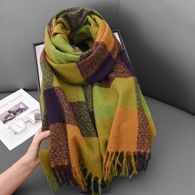 Winter Women'S Scarf Splicing Atmosphere Cashmere Shawl Sweet Color Matching Warm Plaid Scarf