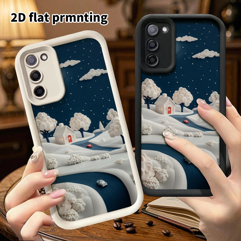 Чехол для телефона: 2D Плоский Защитный Чехол в Стиле Ступенек для Samsung Galaxy A34 A35 M05 M06 S20 S22 S21 FE Plus 5G, Зимняя Деревня в Лунном Свете, Рождество и Хэллоуин