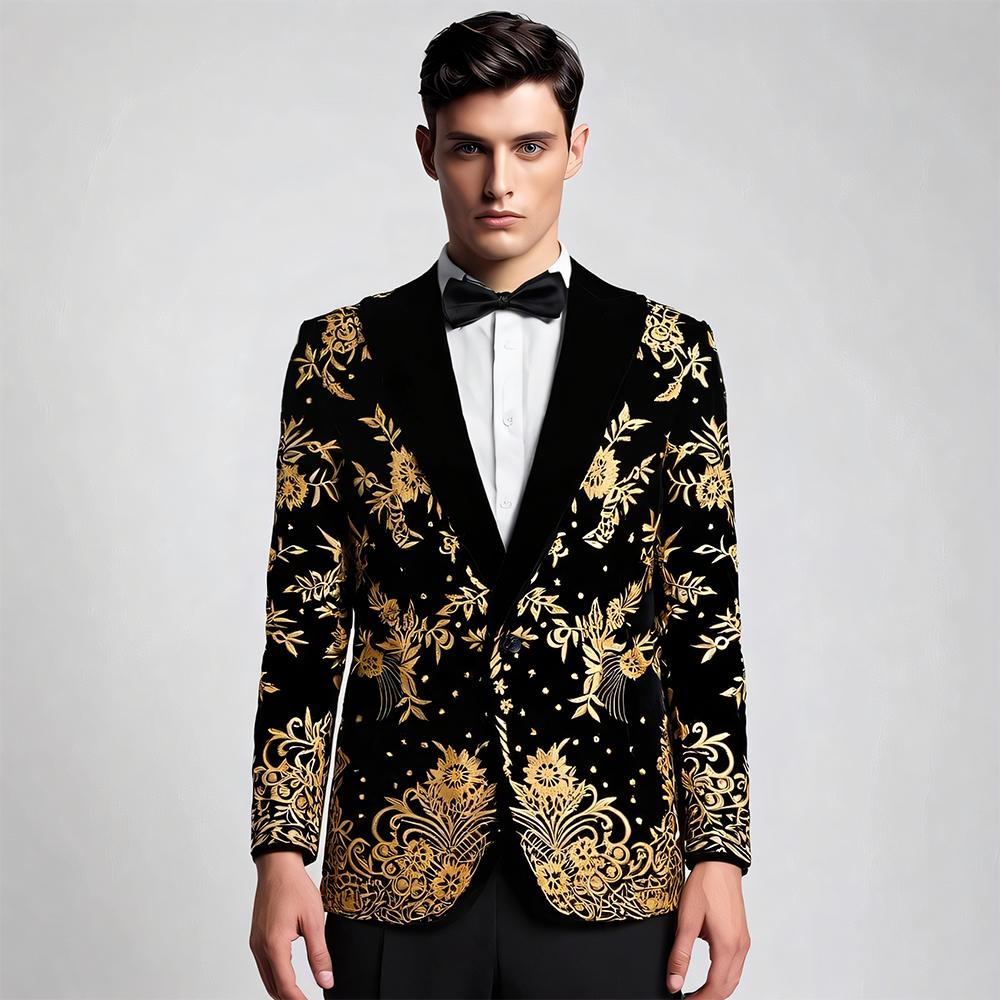 Мужской бархатный узорчатый вышитый пиджак пиджак