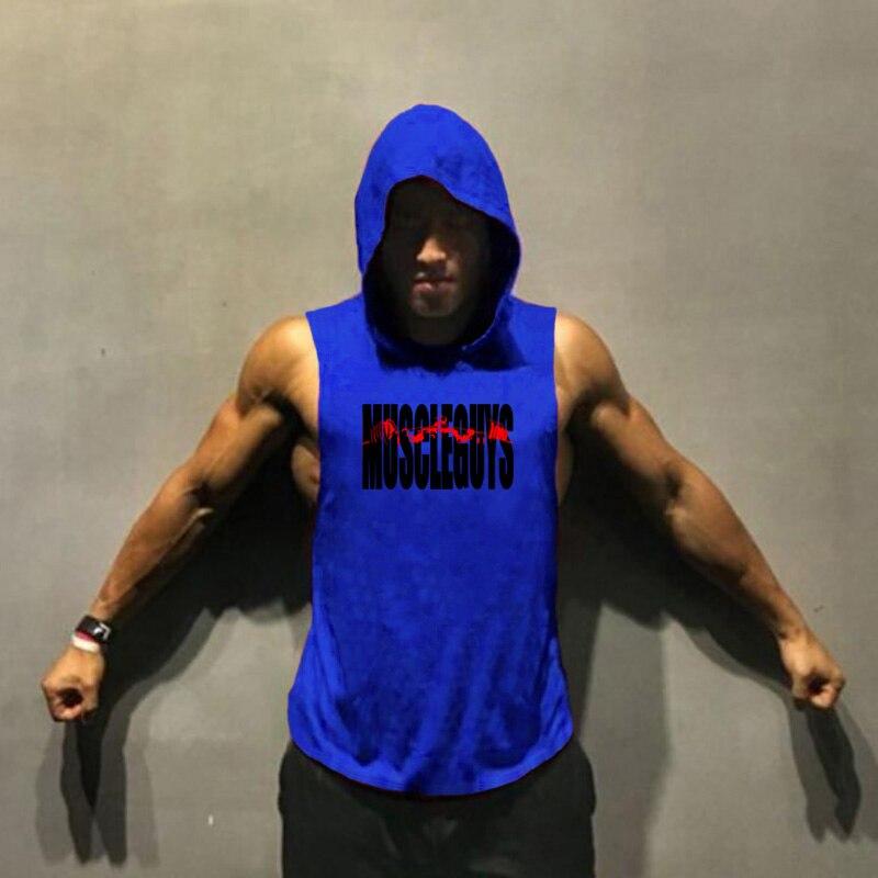 Muscleguys Gyms Clothing Bodybuilding Stringer Tank Top Hoodie Muscle Shirt Fitness Men Deep Cut Hooded Undershirt Workout Sleeveless Shirt