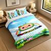 3Pcs Bedding SetCocomelon cartoon Soft Bed Sheet and Two Pillowcases Home Bedroom Decor