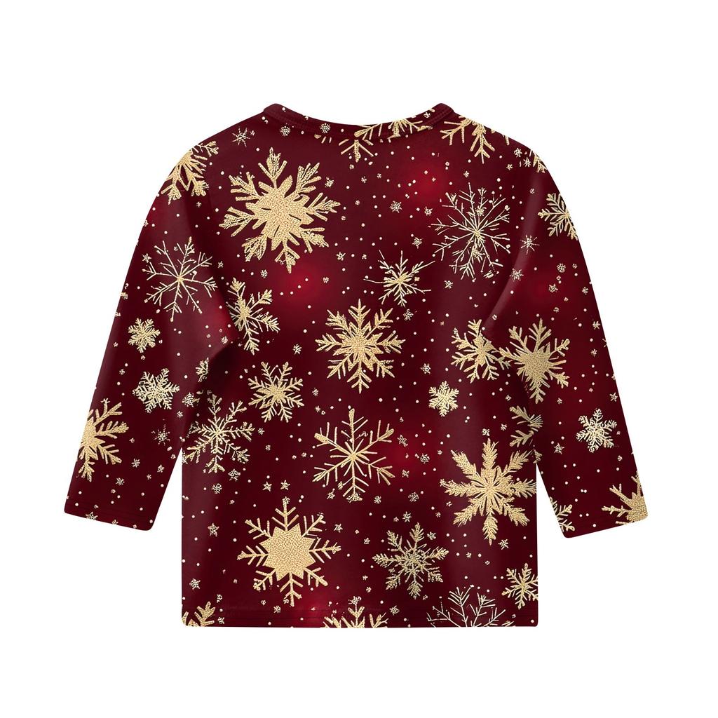 Детские топы с рукавом 3/4, повседневная футболка с рождественским принтом, пуловер с круглым вырезом