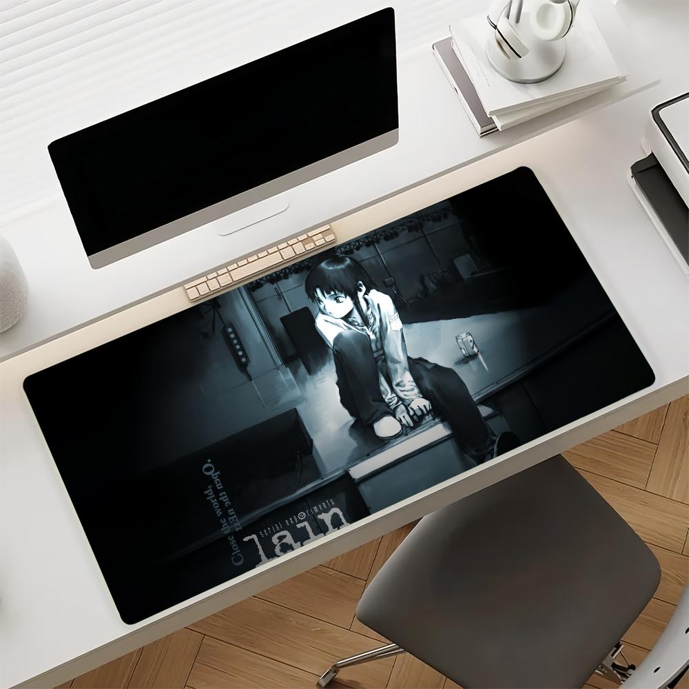 Anime Lain Mouse Pad Large Nonslip Rubber Gaming Desk Mat Computer Laptop Office Keyboard Tray Pc Decor Black