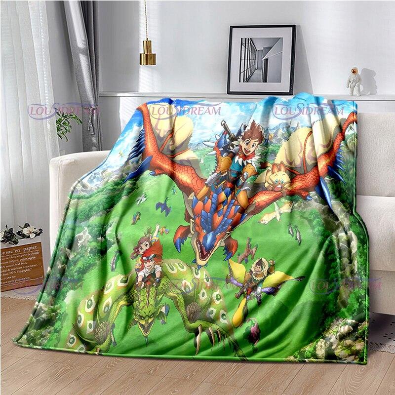 Monster Hunter Stories Soft Flannel Blanket Cartoon Blanket for All Seasons Warm Cozy Fluffy Blanket for Sofa Bed Living Room