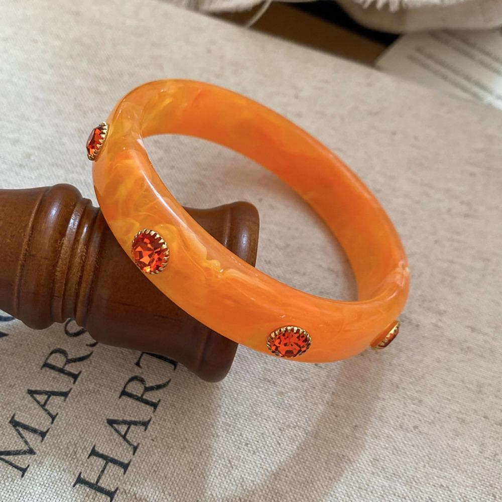 Zircon Rhinestone Colored Bracelet Bohemian Retro Hand Ring Unique Acrylic Bangle  Women