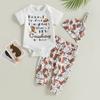 Infant Boys Summer Clothes Outfits Letter Print Crew Neck Short Sleeve Romper Cow Head/Boots Print Pants Hat 3Pcs Suit