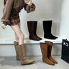 Inner Heightening Khaki Pants Tube Boots Long Boots Women's Shoes 2025 New Autumn and Winter Square Head Thin Long Tube Knight Boots